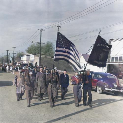 memorial structure with flags
